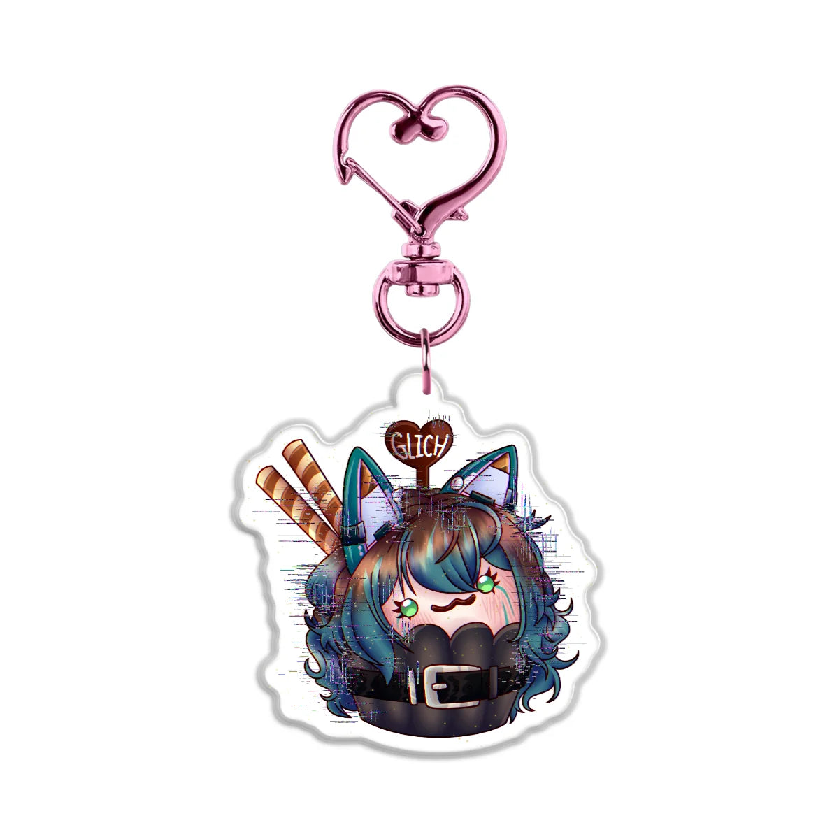 Risa Cupcake "Glitch Cupcake" Front-Side Glitter Epoxy Keychain